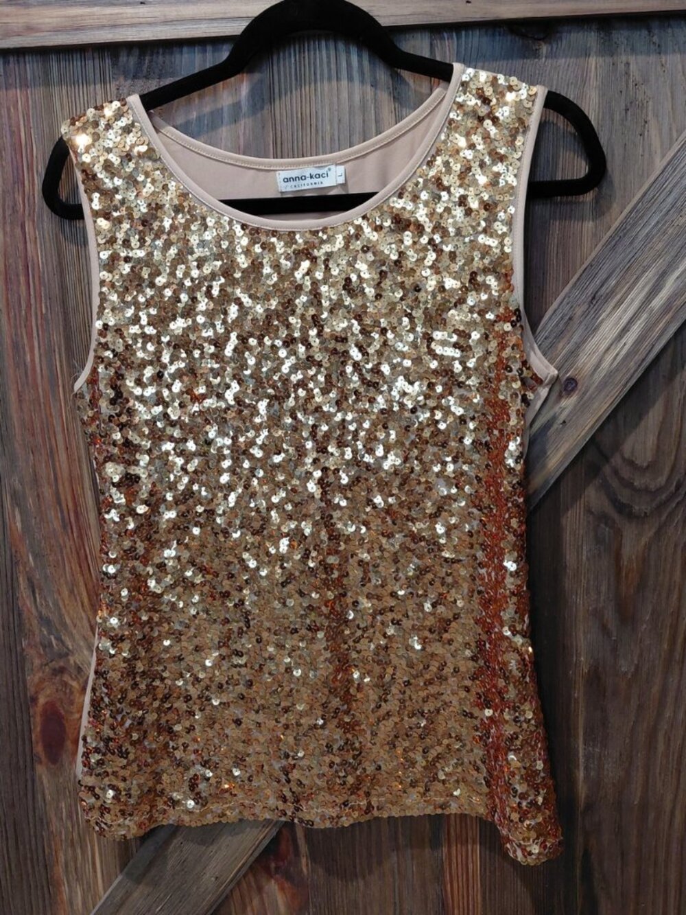 Anna Kaci Womens Large Gold Sequin Tank Top Sleeveless Party Holiday NWOT